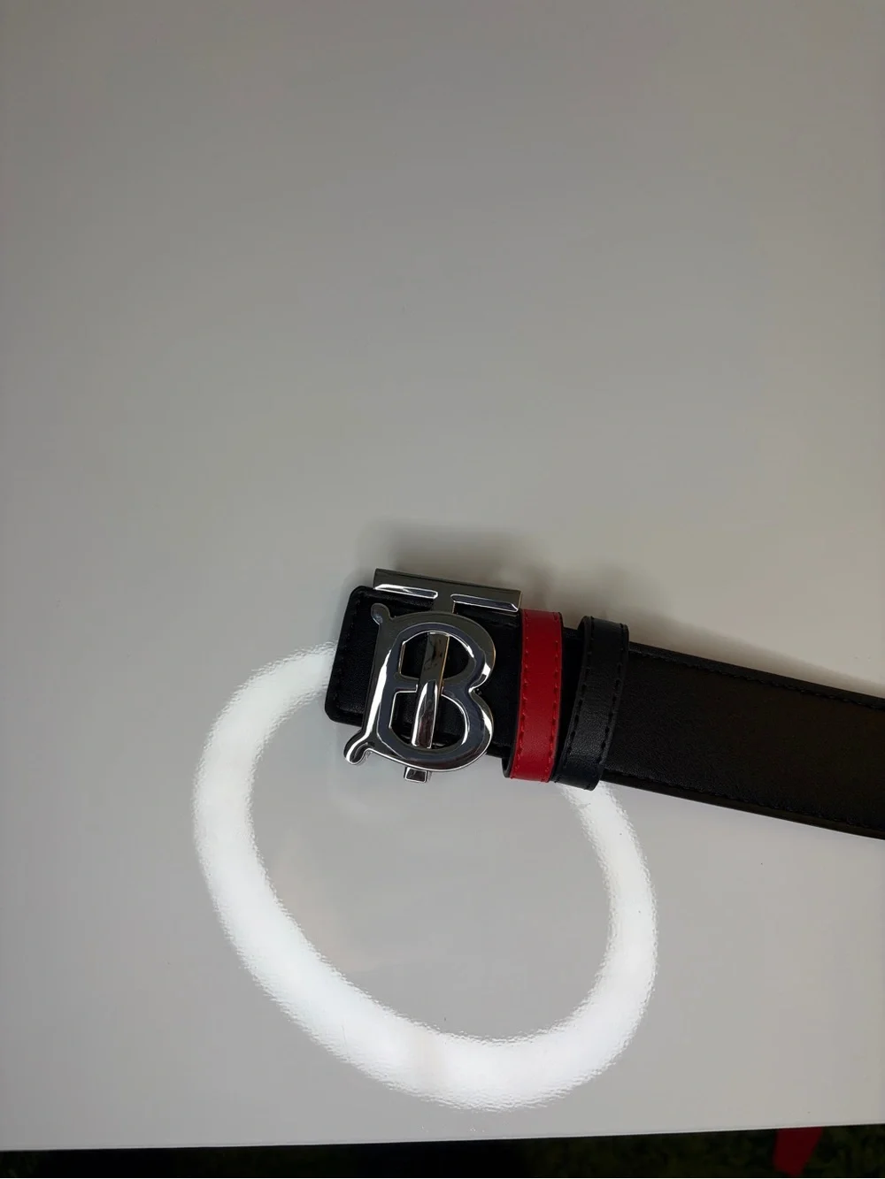 Mens Black & Red TB Genuine Leather Belt Fits Waist 35-37